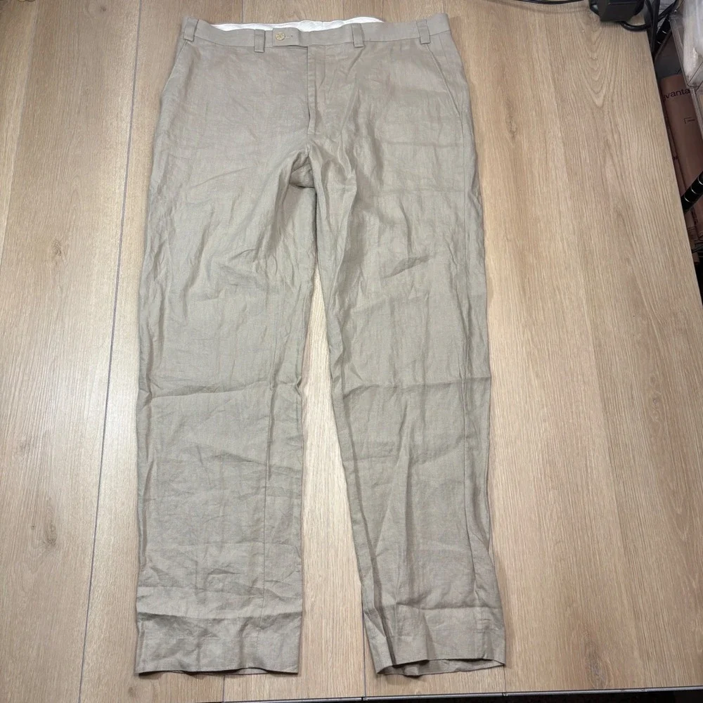 Calvin Klein Mens 100% Linen Pants Tan Beige Straight Leg 38x32 P4900048672